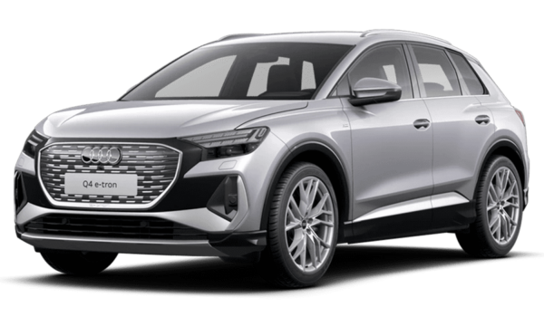 Audi Q4 e-tron eléctrico en color plata, SUV premium con autonomía de más de 500 km y recarga con conector Tipo 2.