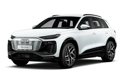 SUV eléctrico Audi Q6 e-tron en color blanco, vehículo de gran autonomía con carga rápida hasta 350 kW.