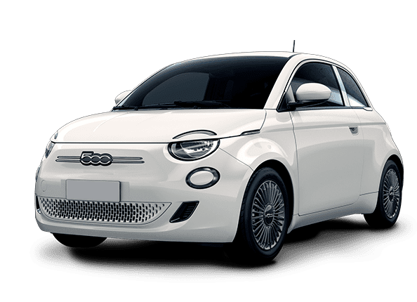 Imagen del Fiat 500e eléctrico en color blanco, coche urbano con batería de 37,3 kWh ideal para recarga doméstica.