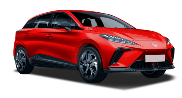 Coche eléctrico MG4 en color rojo, modelo compacto con autonomía de hasta 350 km y conector Tipo 2 para recarga.
