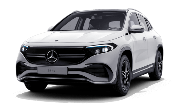 Imagen del Mercedes EQA 100 % eléctrico en color blanco, modelo compatible con cargador Tipo 2 para recarga doméstica.