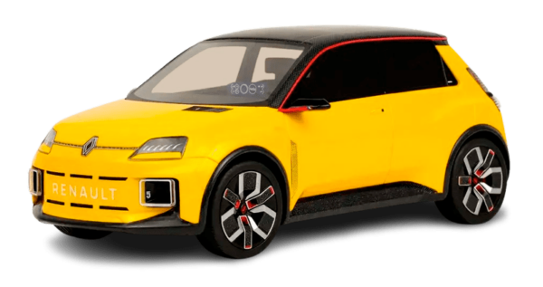 imagen del renault 5 eléctrico en color amarillo para ficha de certificado de ahorro energético