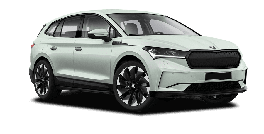 imagen del skoda enyaq iv eléctrico en color blanco para ficha de carga y autonomía