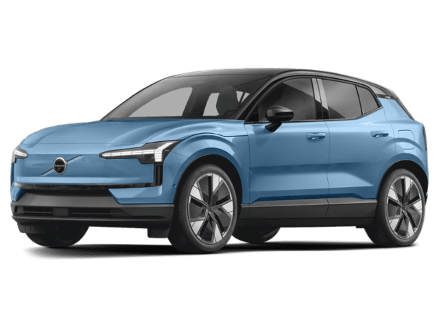 imagen del volvo ex30 eléctrico azul para información de carga y autonomía