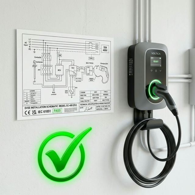 Documento oficial del Boletín CIE con un cargador eléctrico validado en verde