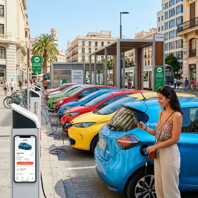 Flota de modelos de carsharing en Madrid cargando electricidad de fuentes renovables