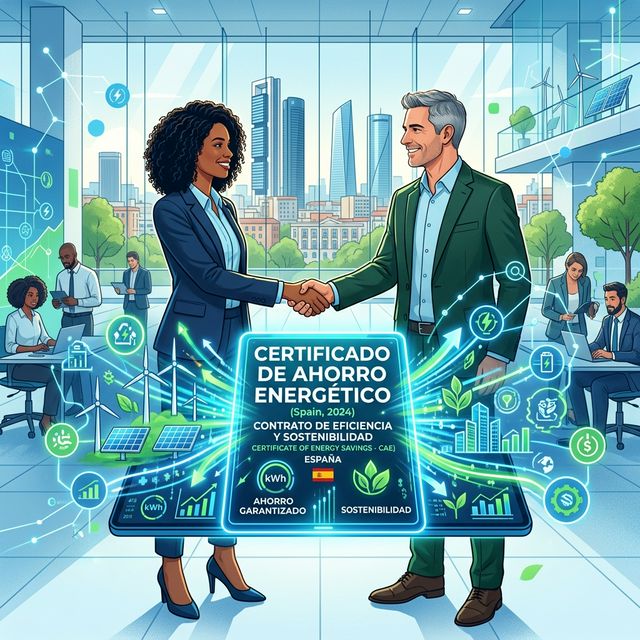 Contrato corporativo de ahorros energéticos con profesionales y luz azulada